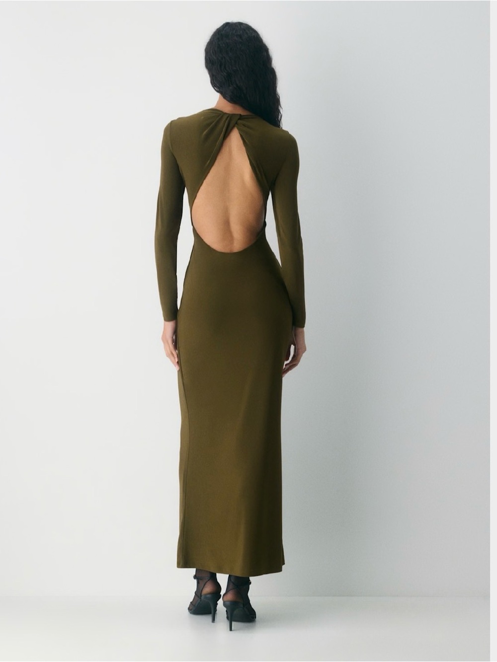 Aritzia Olive Green Backless Long Sleeve Maxi Dress